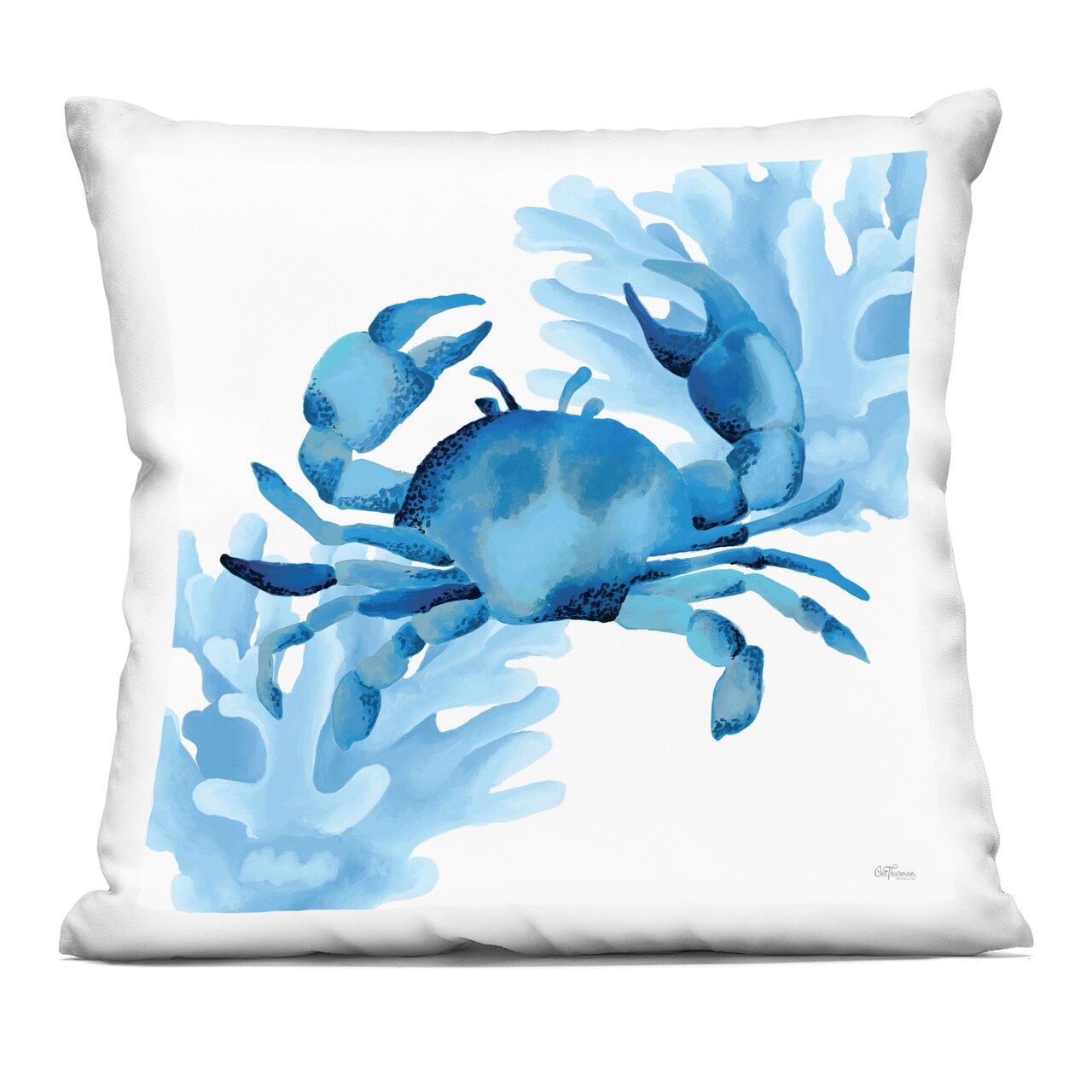 Stupell Industries Blue Tone Crab & Coral Decorative Printed Pillow design by Cat Thurman Designs, 18 x 7 x 18